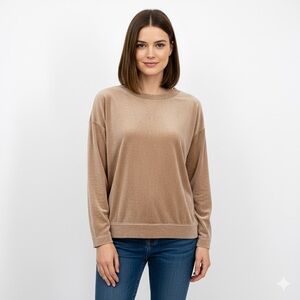 J. Jill Velvet Velour Lightweight Pullover Sweatshirt Top Tan Large